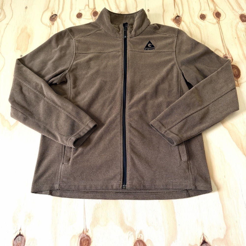 Gerry Jacket Men's Medium Tan Woven Material, Zipper, Mock Neck Full Zip Pockets